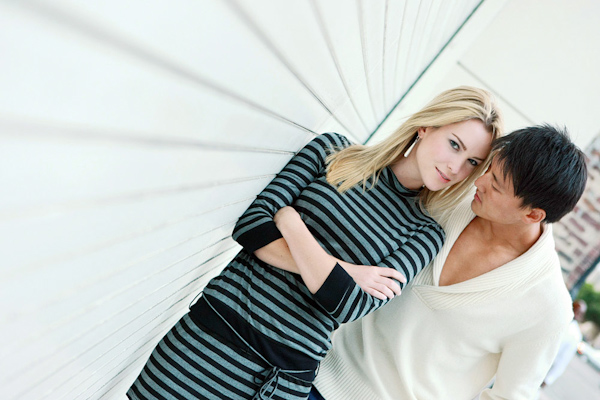 engagement photo, bride in black and blue striped tunic - photo by Kenny Kim Photography